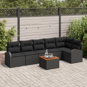 Conjunto de Sofás de Jardín de 7 Piezas con Cojines Negro Poliratán Acacia von , Outdoor-Sofas - Ref: Foro24-3347590, Preis: ...