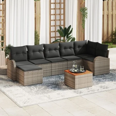 Conjunto de Sofás de Jardín de 8 Piezas con Cojines Gris Poliratán Acacia von , Outdoor-Sofas - Ref: Foro24-3347608, Preis: 4...