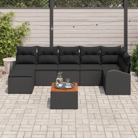 Conjunto de Sofá de Jardín de 8 Piezas con Cojines Negros de Poliratán by , Outdoor sofas - Ref: Foro24-3347611, Price: 496,3...
