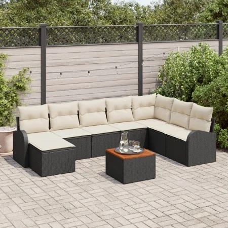 Juego de Sofá de Jardín de 9 Piezas con Cojines Negro Ráton de Polietileno Acacia | Foro24.es | Tu tienda online para hogar, jardín y más Foro24.es