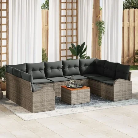 Conjunto de Sofás de Jardín de 10 Piezas con Cojines Gris Poliratán Acacia von , Outdoor-Sofas - Ref: Foro24-3347622, Preis: ...