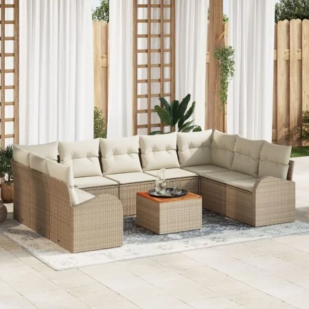 Juego de Sofá de Jardín de 10 Piezas con Cojines Beige Ratán Sintético Acacia | Foro24.es | Tu tienda online para hogar, jardín y más Foro24.es