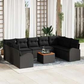 Juego de Sofá de Jardín de 10 Piezas con Cojines Negro Polirratán Acacia von , Outdoor-Sofas - Ref: Foro24-3347625, Preis: 61...