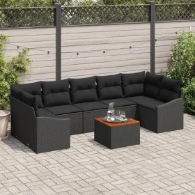 Juego de sofá de jardín Conjunto de 8 Negro Ratán y madera by , Outdoor sofas - Ref: Foro24-3347800, Price: 541,00 €, Discoun...