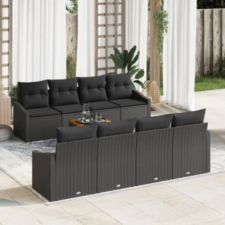 Juego de Sofás de Jardín de 9 Piezas con Cojines de Ratán Negro y Acacia | Foro24.es | Tu tienda online para hogar, jardín y más Foro24.es