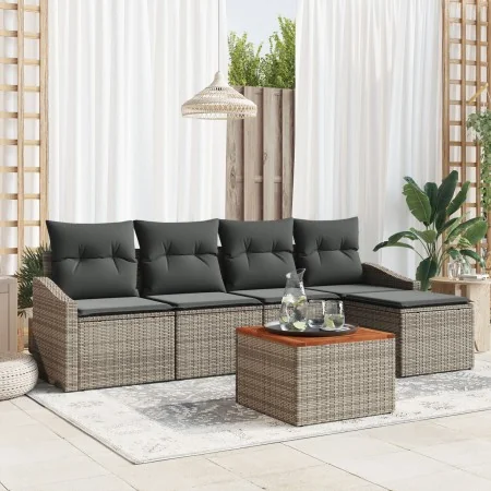 Juego de Sofá de Jardín de 6 Piezas con Cojines Gris Ratán Poliéster Acacia by , Outdoor sofas - Ref: Foro24-3347818, Price: ...