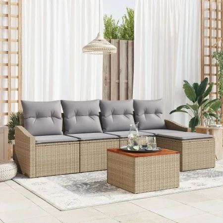 Conjunto de Sofá de Jardín de 6 Piezas con Cojines Beige Ratán Sintético by , Outdoor sofas - Ref: Foro24-3347819, Price: 350...