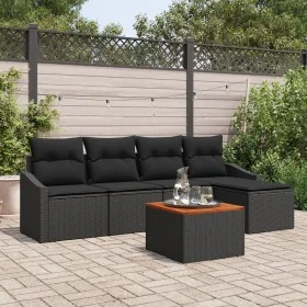 Conjunto de Sofás de Jardín de 6 Piezas con Cojines Negro Ratán Poli Acacia by , Outdoor sofas - Ref: Foro24-3347821, Price: ...