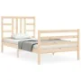 Bed frame with solid wood headboard 90x200 cm by vidaXL, Beds and slatted bases - Ref: Foro24-3193906, Price: 88,96 €, Discou...