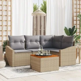 Conjunto de sofá de jardín de 5 piezas con cojines beige de ratán sintético de acacia by , Outdoor sofas - Ref: Foro24-334782...