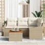 Conjunto de Sofá de Jardín de 5 Piezas con Cojines Beige Ratán Poliratán Acacia | Foro24.es | Tu tienda online para hogar, jardín y más Foro24.es