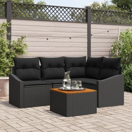 Set de Sofá de 5 Piezas con Cojines Negro Poliratán Acacia by , Outdoor sofas - Ref: Foro24-3347828, Price: 336,56 €, Discoun...