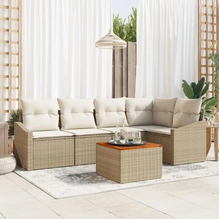 Juego de Sofá de Jardín de 6 Piezas con Cojines Beige de Rattan Poliéster | Foro24.es | Tu tienda online para hogar, jardín y más Foro24.es