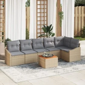 Conjunto de Sofá de Jardín de 7 Piezas con Cojines Beige Poliratán Acacia von , Outdoor-Sofas - Ref: Foro24-3347840, Preis: 4...