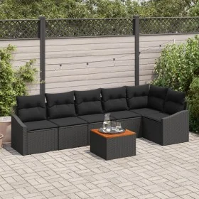 Conjunto de Sofá de Jardín de 7 Piezas con Cojines Negro Poliratán Acacia by , Outdoor sofas - Ref: Foro24-3347842, Price: 44...