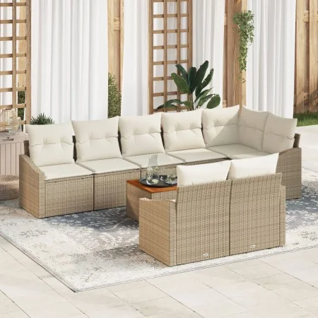 Juego de sofás de jardín de 9 piezas con cojines beige ratán poliéster acacia | Foro24.es | Tu tienda online para hogar, jardín y más Foro24.es