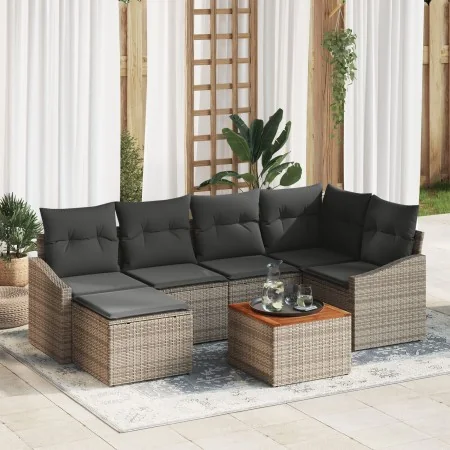Set de Sofás de Jardín de 7 Piezas con Cojines Ratán Gris Acacia | Foro24.es | Tu tienda online para hogar, jardín y más Foro24.es