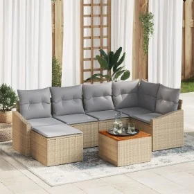 Conjunto de Sofá de Jardín de 7 Piezas con Cojines Beige de Ratán Polipropileno de Acacia von , Outdoor-Sofas - Ref: Foro24-3...