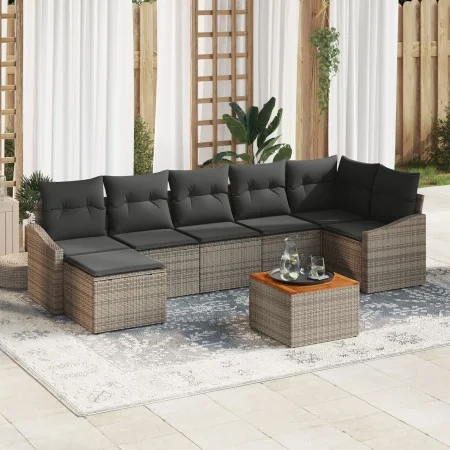Juego de Sofá de Jardín de 8 Piezas con Cojines Gris Poliratán Acacia de , Sofás de exterior - Ref: Foro24-3347860, Precio: 4...