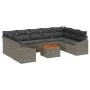 Conjunto de Sofás de Jardín de 10 Piezas con Cojines Gris Polirratán Acacia | Foro24.es | Tu tienda online para hogar, jardín y más Foro24.es