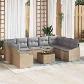 Juego de Sofá de Jardín de 10 Piezas con Cojines Beige Poliratán Acacia von , Outdoor-Sofas - Ref: Foro24-3347875, Preis: 610...