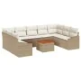 Conjunto de Sofá de Jardín de 10 Piezas con Cojines Beige Ratán Poliratán Acacia | Foro24.es | Tu tienda online para hogar, jardín y más Foro24.es