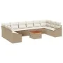Juego de Sofá de Jardín de 11 Piezas con Cojines Beige Poliratán Acacia | Foro24.es | Tu tienda online para hogar, jardín y más Foro24.es
