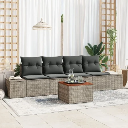 Conjunto de Sofá de Jardín de 5 Piezas con Cojines Gris Poliratán Acacia von , Outdoor-Sofas - Ref: Foro24-3347888, Preis: 31...