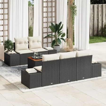 Juego de Sofá de Jardín de 6 Piezas con Cojines Negro Poliratán Acacia by , Outdoor sofas - Ref: Foro24-3347894, Price: 445,3...