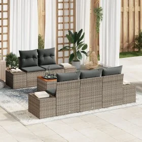 Set de Sofás de Jardín de 6 Piezas con Cojines Gris Ratán Polimérico Acacia by , Outdoor sofas - Ref: Foro24-3347895, Price: ...