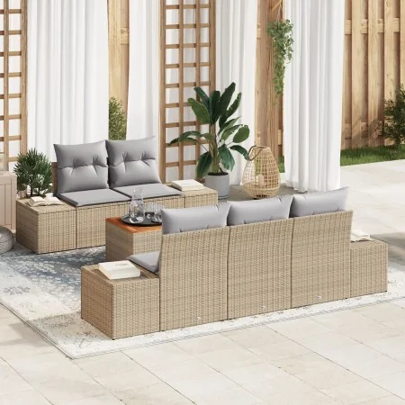 Conjunto de Sofás de Jardín de 6 Piezas con Cojines Beige Ratán Poliéster Acacia | Foro24.es | Tu tienda online para hogar, jardín y más Foro24.es