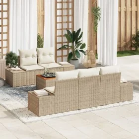 Juego de Sofá de Jardín de 6 Piezas con Cojines Beige Poliratán Acacia by , Outdoor sofas - Ref: Foro24-3347897, Price: 479,3...