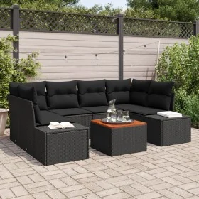 Juego de Sofá de Jardín de 7 Piezas con Cojines Negro Poliratán Acacia von , Outdoor-Sofas - Ref: Foro24-3347912, Preis: 467,...