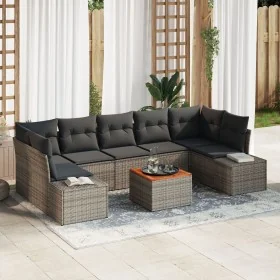 Conjunto de sofá de jardín de 8 piezas con cojines gris polirratán acacia von , Outdoor-Sofas - Ref: Foro24-3347923, Preis: 5...
