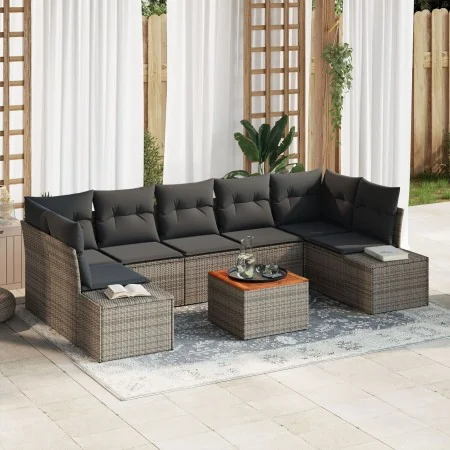 Conjunto de sofá de jardín de 8 piezas con cojines gris polirratán acacia von , Outdoor-Sofas - Ref: Foro24-3347923, Preis: 5...