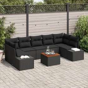 Juego de Sofás de Jardín de 8 Piezas con Cojines Negro Poliratán Acacia von , Outdoor-Sofas - Ref: Foro24-3347926, Preis: 557...