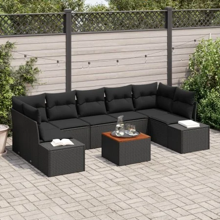 Juego de Sofás de Jardín de 8 Piezas con Cojines Negro Poliratán Acacia by , Outdoor sofas - Ref: Foro24-3347926, Price: 557,...