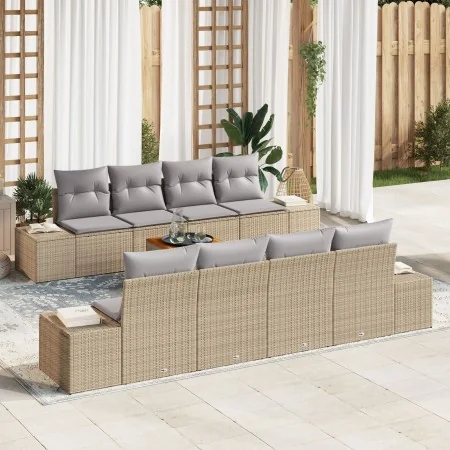 Conjunto de Sofá de Jardín de 9 Piezas con Cojines Beige Ratán Acacia | Foro24.es | Tu tienda online para hogar, jardín y más Foro24.es