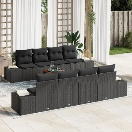 Juego de Sofás de Jardín de 9 Piezas con Cojines Negros de Poliratán by , Outdoor sofas - Ref: Foro24-3347933, Price: 621,61 ...