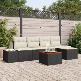 Juego de Sofá de Jardín de 6 Piezas con Cojines Negro Poliratán Acacia by , Outdoor sofas - Ref: Foro24-3347943, Price: 362,5...