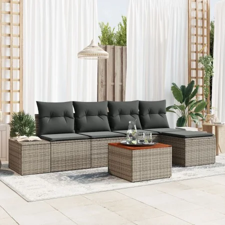 Conjunto de sofá de jardín de 6 piezas con cojines gris ratán sintético acacia by , Outdoor sofas - Ref: Foro24-3347944, Pric...