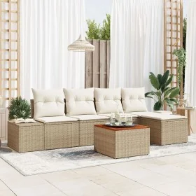 Juego de Sofás de Jardín de 6 Piezas con Cojines Beige de Ratán Polimérico y Acacia von , Outdoor-Sofas - Ref: Foro24-3347946...