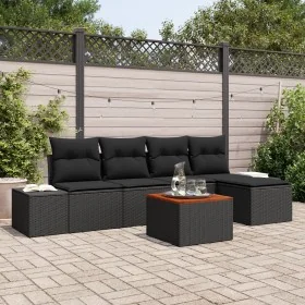 Juego de Sofá de Jardín de 6 Piezas con Cojines Ratán Polivalente Negro Acacia by , Outdoor sofas - Ref: Foro24-3347947, Pric...