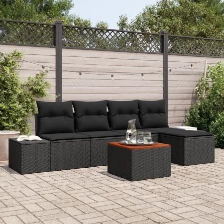 Juego de Sofá de Jardín de 6 Piezas con Cojines Ratán Polivalente Negro Acacia von , Outdoor-Sofas - Ref: Foro24-3347947, Pre...