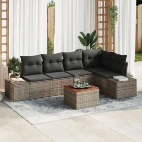 Conjunto de Sofá de Jardín de 6 Piezas con Cojines Gris Ratán Acacia von , Outdoor-Sofas - Ref: Foro24-3347958, Preis: 393,88...