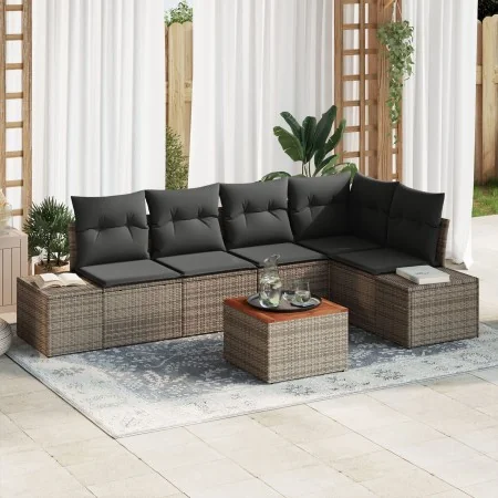 Conjunto de Sofá de Jardín de 6 Piezas con Cojines Gris Ratán Acacia by , Outdoor sofas - Ref: Foro24-3347958, Price: 393,88 ...