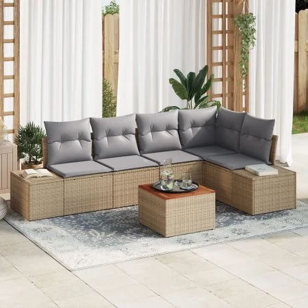 Juego de Sofás de Jardín de 6 Piezas con Cojines Beige Polirratán Acacia | Foro24.es | Tu tienda online para hogar, jardín y más Foro24.es
