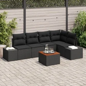 Juego de Sofá de Jardín de 6 Piezas con Cojines Polirratán Negro Acacia by , Outdoor sofas - Ref: Foro24-3347961, Price: 402,...
