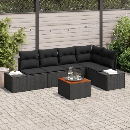 Juego de Sofá de Jardín de 6 Piezas con Cojines Polirratán Negro Acacia by , Outdoor sofas - Ref: Foro24-3347961, Price: 402,...