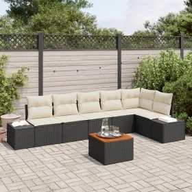 Juego de Sofá de Jardín de 7 Piezas con Cojines en Ratán Poliéster Negro y Acacia von , Outdoor-Sofas - Ref: Foro24-3347964, ...